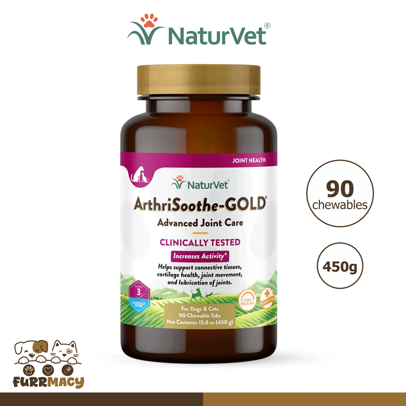 NaturVet Advanced Care ArthriSoothe-GOLD Chewable Tablets Joint Supplement for Cats & Dogs, 90 Chewable Tablet