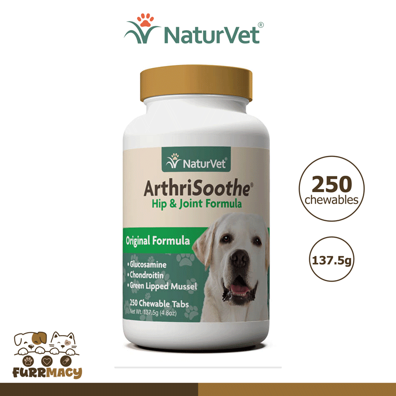 NaturVet ArthiSoothe Chewable Tablets Joint Supplement for Dogs 250 Chewable