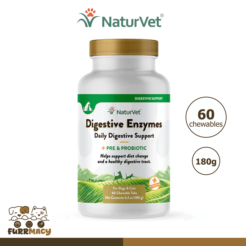 NaturVet Digestive Enzymes Dog and Cat Chewable Tablets 60 chews 180g