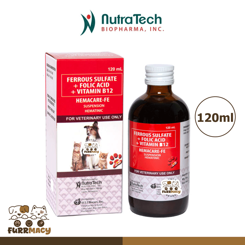 HEMACARE-FE Iron + Vitamin B12 Supplement for Dogs and Cats 120ml