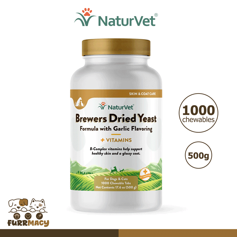 NaturVet Brewer's Dried Yeast Formula with Garlic Flavoring Plus Vitamins for Dogs and Cats 1000 chewable , 500g